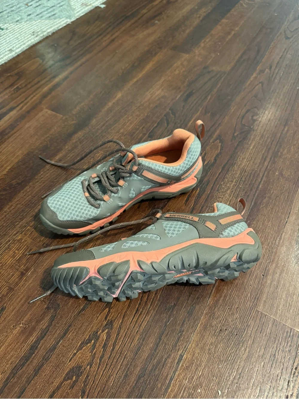 Merrell Women’s Athletic Trail Shoes in Olive and Coral